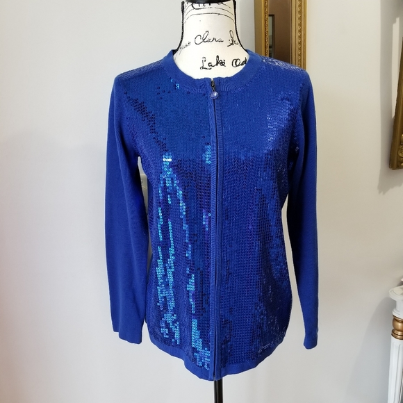 Quacker Factory Sweaters - COPY - QUACKER FACTORY Cardigan Royal Blue Sequin Sweater SIZE XS.